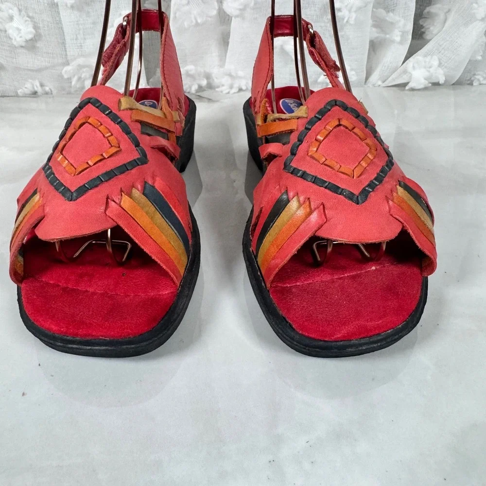 Vintage Dr. Scholl's Huaraches Mexican Sandals Woven Pink Leather Boho 6M